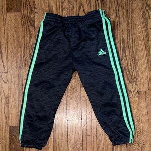 Adidas Kids Charcoal Joggers with Neon Green Stripes
